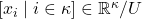 \left[x_i\mid i\in\kappa\right]\in\mathbb{R}^{\kappa}/U