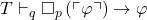 T\vdash_{q}\square_{p}\left(\ulcorner\varphi\urcorner\right)\rightarrow\varphi