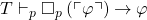 T\vdash_{p}\square_{p}\left(\ulcorner\varphi\urcorner\right)\rightarrow\varphi